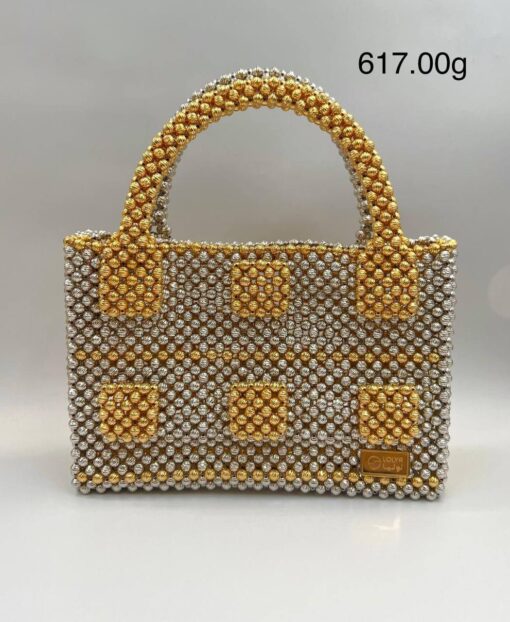 کیف طلا طرح مستطیل مربع دو دسته AJ5306