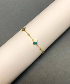 دستبند طلا لوکس و سبک گیشنیز آبی سفید AJ1859