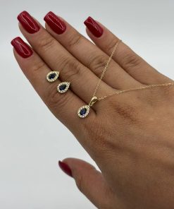 نیم ست سولیتر اشکی سنگ ابی AJ1656