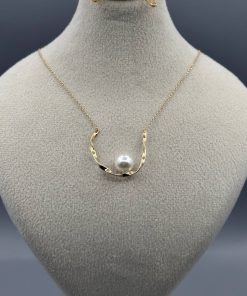 گردنبند تلفیقی طلا و مروارید طرح مارپیچ AJ3749