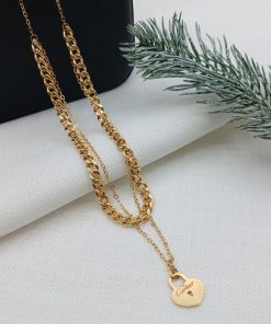 گردنبند دو رج قفل تیفانی و طلا کارتیه AJ4336 (6)