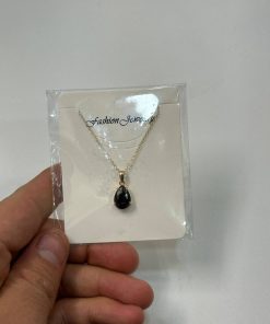 گردنبند طلا سولیتر طرح اشک مشکی AJ2945