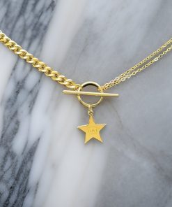 گردنبند طلا مدرن کارتیر فلامینگو آویزدار ستاره حک لاو AJ3369
