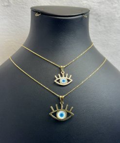 گردنبند طلا چشم نظر طرح بیضی مژه دار در دوسایز AJ3244
