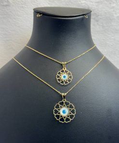 گردنبند طلا چشم نظر طرح دور قلبی دردوسایز AJ3242