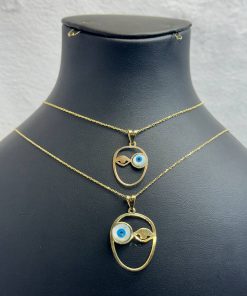 گردنبند طلا چشم نظر طرح چشمک دردوسایز AJ3240