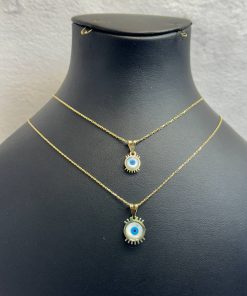 گردنبند طلا چشم نظر طرح گرد مژه دار در دوسایز AJ3245