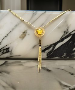 گردنبند لاکچری طلا طرح ورساچه و زنجیر نازک AJ3607