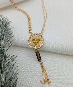 گردنبند لاکچری طلا طرح ورساچه و زنجیر کارتیر سوپر و نازک AJ3608 (2)