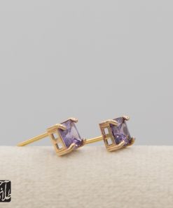 گوشواره طلا سولیتر مربع سنگ بنفش AJ1699 (1)
