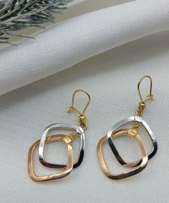 گوشواره طلا متصل طرح مربع AJ4075 (1)